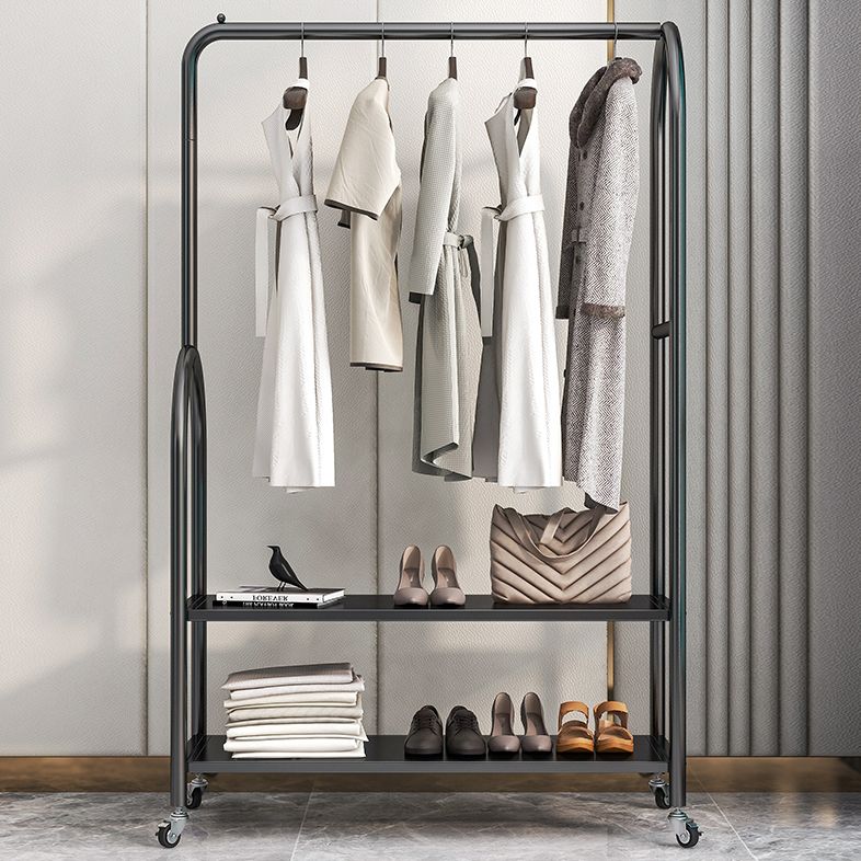 Modern Plain Clothes Hanger Storage Shelving Metal Coat Rack with Castors