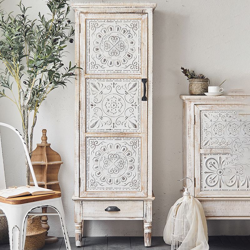 Industrial Wood Accent Cabinet White Accent Cabinet in Distressed Finish