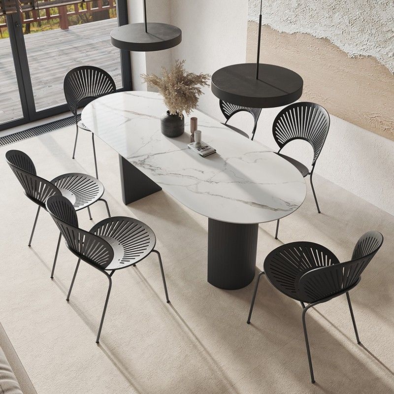 Sintered Stone Doppelpodesttisch Einfachheit Esstisch Oval für Zuhause