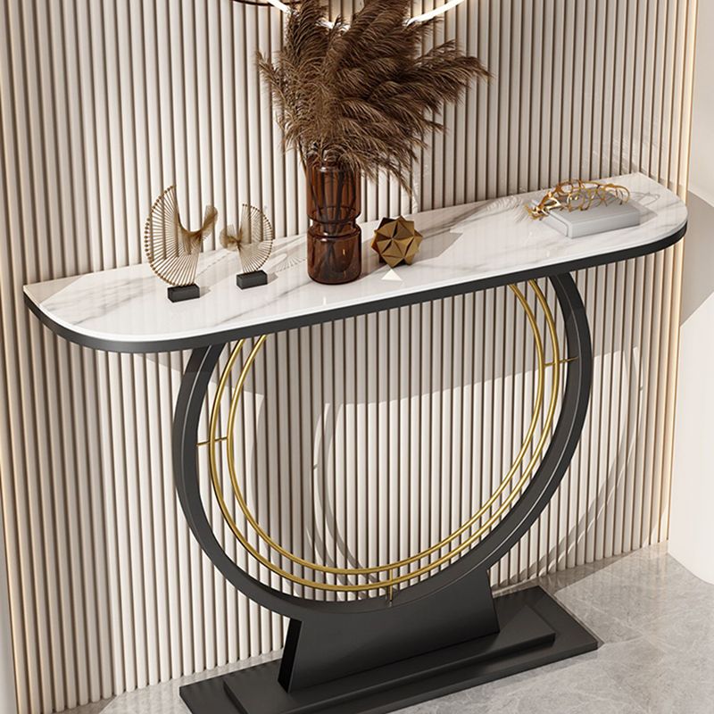 Glam Slate Console Table Half Moon Table 13.81" Stain Resistant Pedestal Sofa Table