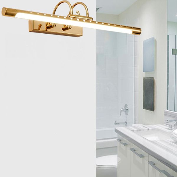 Metal Linear Shade Wall Lighting Modern 1 Light Mirror Wall Mount Light Fixture in Gold