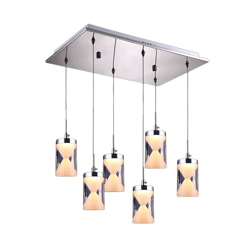 Chrome Cilinder Led Drop Pendant Modernistische 6 bollen Acryl Multi -hangende lamp in warm/wit licht met cocktailshaker binnenin