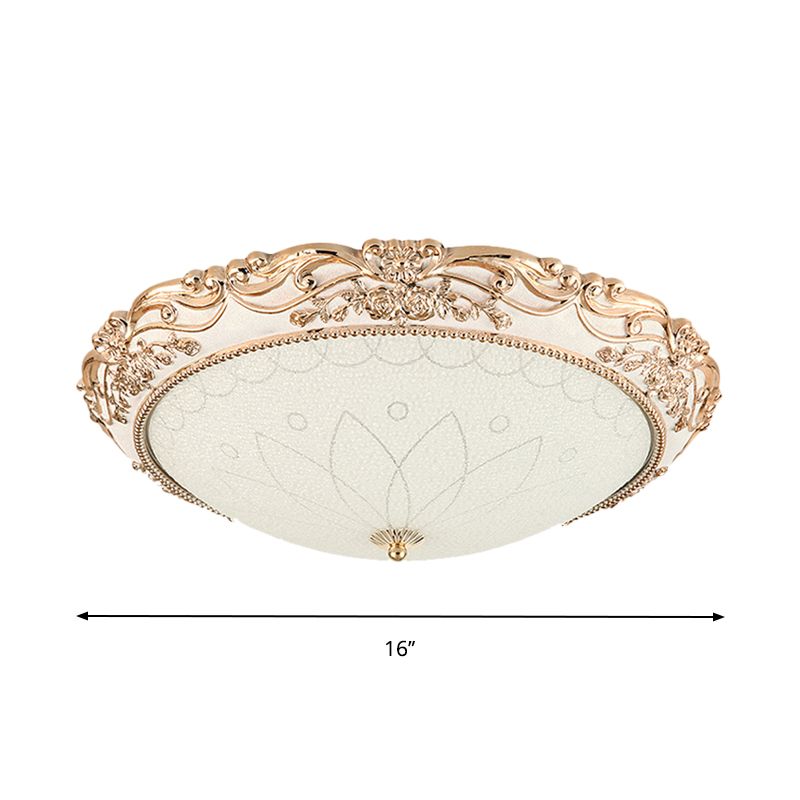14 "/16" /20 " Wide LED Flush Mount Light con Domed Shade Opaque Glass Vintage Living Room Light Fixture in Gold, Warm / White Light