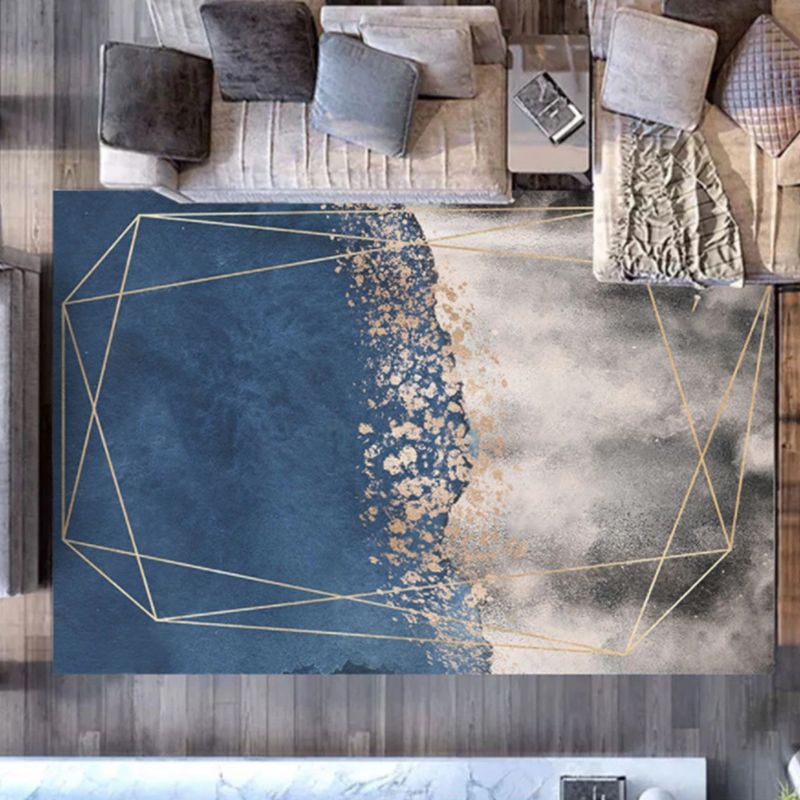 Modern Geometric Soft Rug Rectangle Dark Color Loom Rug for Bedroom