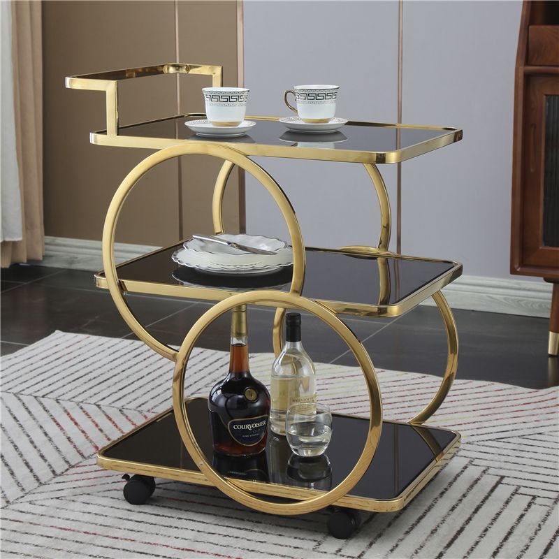 Contemporary 31.5"H Rolling Prep Table Rectangular Metal Prep Table for Dining Room