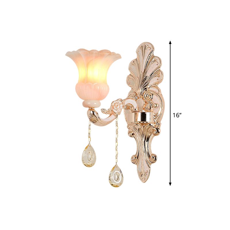 Idea de iluminación de pared de champán Crystal Sombra de flores de 1/2 cabezal de lámpara montada en la pared clásica