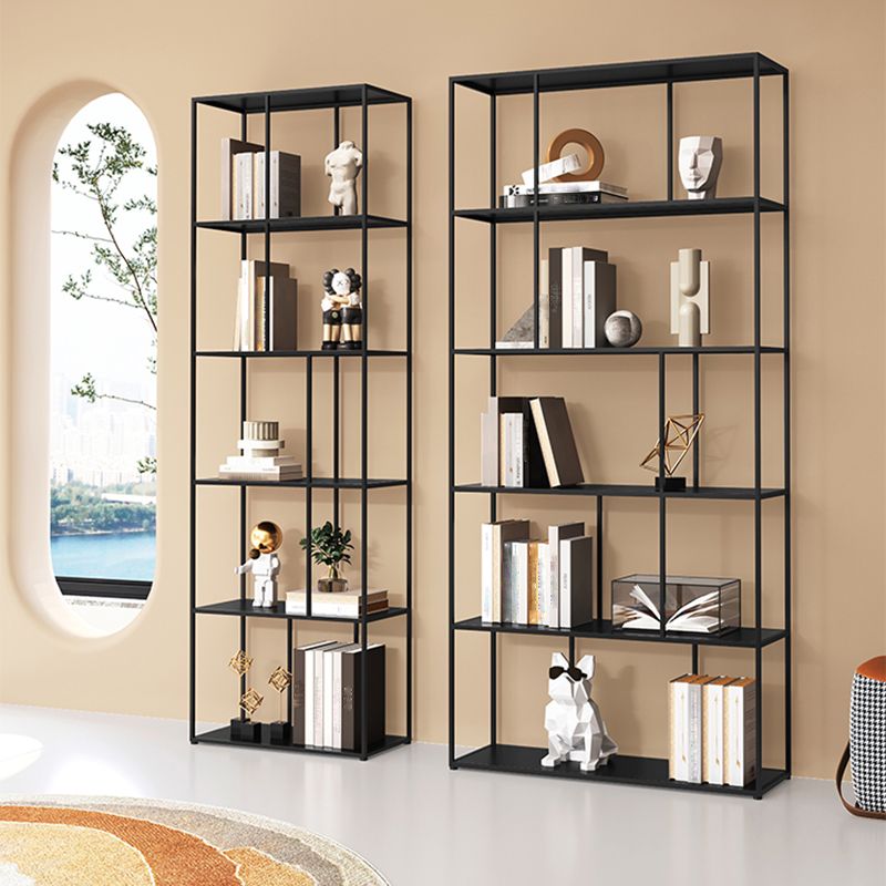76.77"H Bookshelf Contemporary Style Open Back Black Bookcase for Home Office