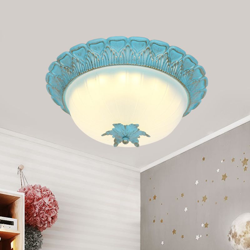 Domed Bedroom Flush Mount Lamp Romantic Pastoral Milky Glass 16"/19.5" Wide LED Blue Ceiling Lighting