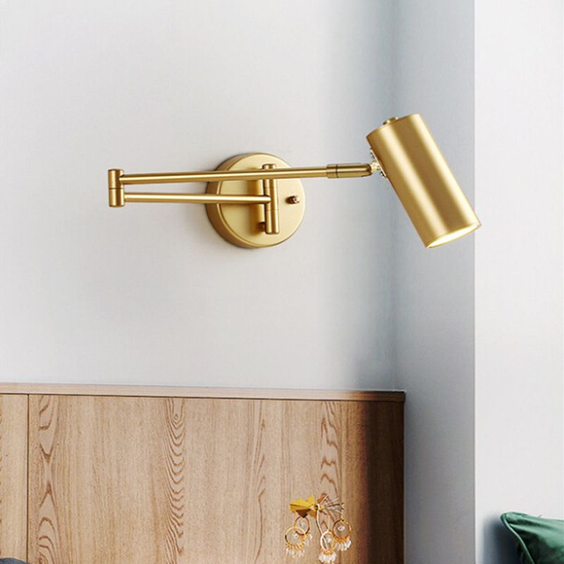 Gold Cylindrical Wall Lamp in Modern Minimalist Aluminium Reading Wall Light