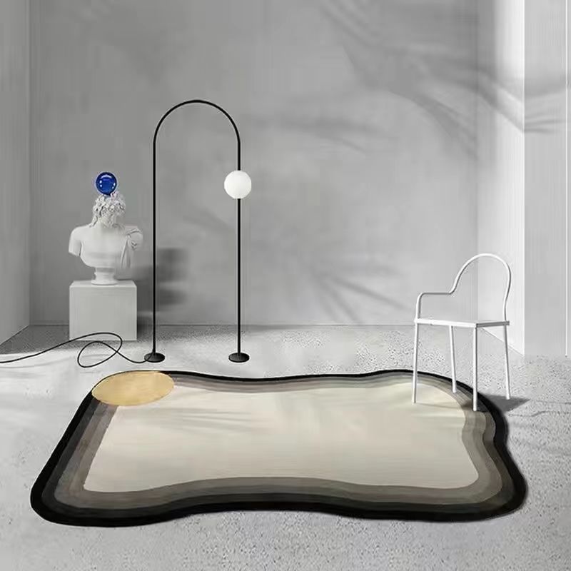 White Color Block Rug Polyester Modern Rug Stain Resistant Rug for Living Room