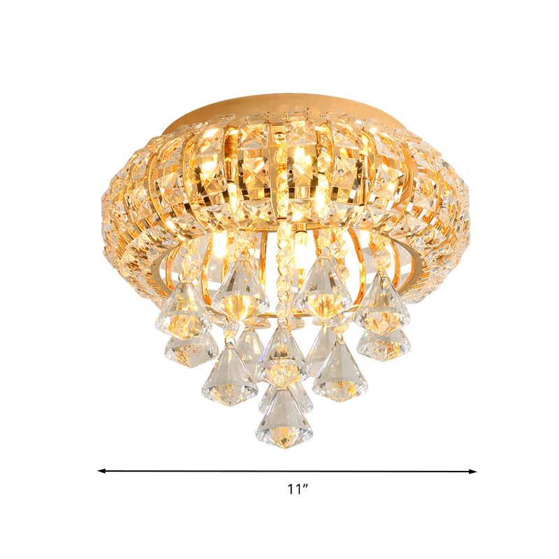 Plafonnier rond doré modernisme à 5 têtes, lampe encastrée en cristal découpé à la main pour hall d'entrée