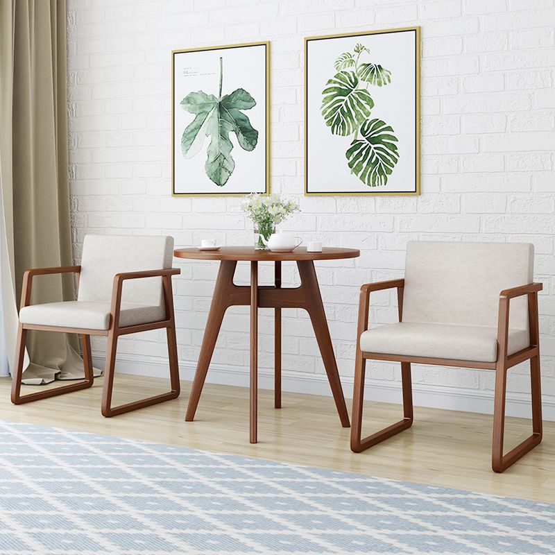 Round Modern Dining Table Wood Color Fixed Table with Ashwood Solid Wood