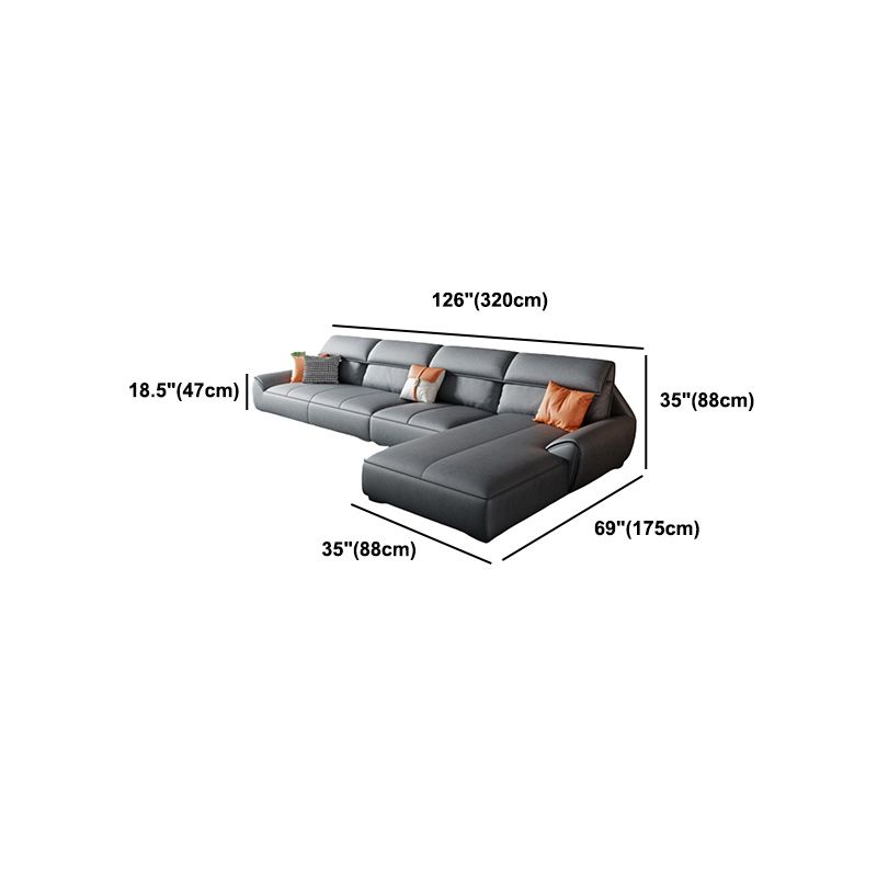 Grey Faux Leather Sectionals 34.6" H Flared Arm Sectionals for Living Room