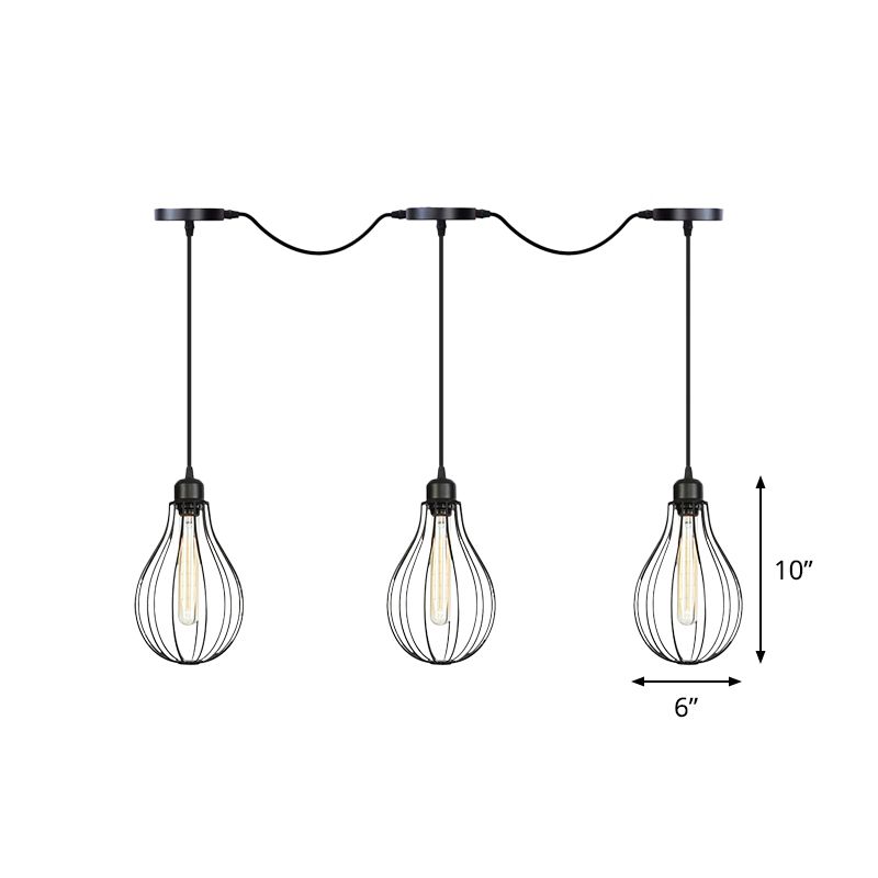3/5/7-Bulb Multi Light Pendant Chandelier Industrial Pear Cage Iron Hanging Light Kit in Black