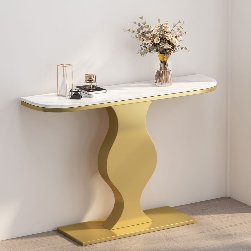 Modern 31.5" Tall Accent Table Stone Half Moon Console Table