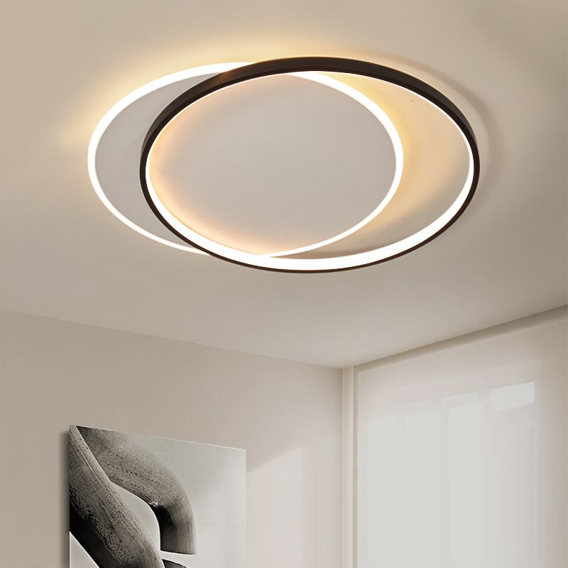 Plafonnier LED circulaire noir en acrylique, simplicité moderne, montage encastré en fer laqué pour chambre à coucher