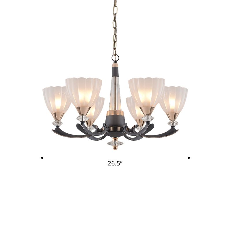 Grey-Gold 6/8 Lights Bidelier lampadario tradizionale fiore di vetro smerigliato bianco su una lampada sospesa