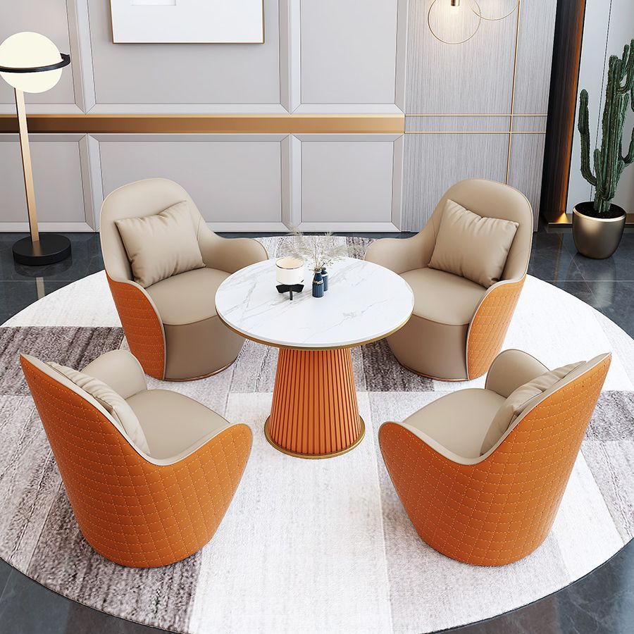 Round Dinette Table Traditional Luxury Dinner Room Kitchen Table with Metal Base
