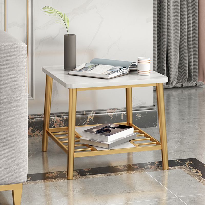 4 Legs Metal End Table Luxurious Stone Top Side End Snack Table