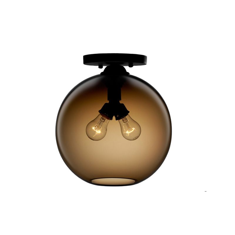 Globe Shade Semi Flush Salle à manger Rouge/Marron/Bleu Verre Style Industriel 1/2 Lumière Plafonnier Noir
