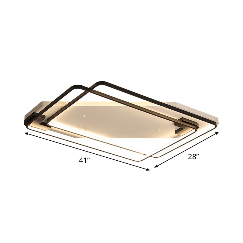 Modern LED Ceiling Light Fixture Aluminum Black-White Overlapping Rectangle Flush Mount in Warm/White Light for Living Room