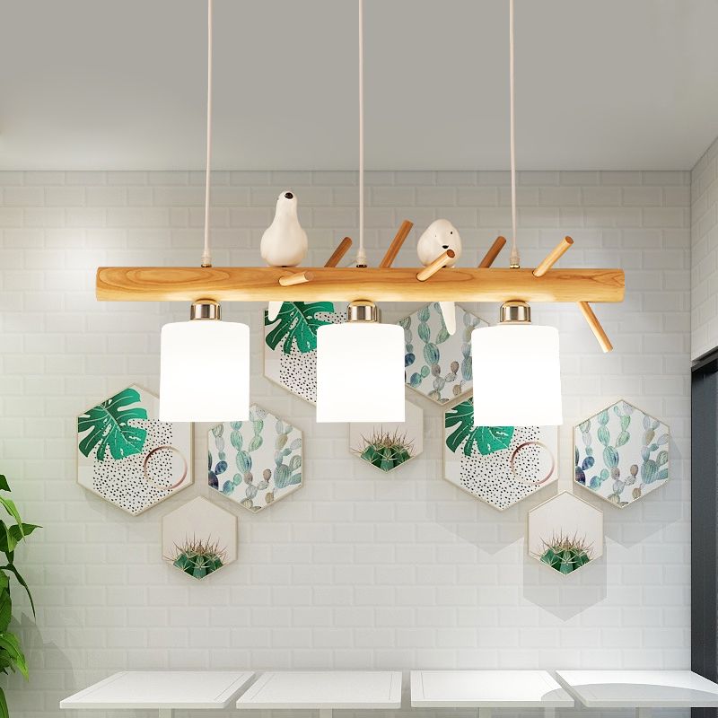 Luz de la isla colgante de cilindro de estilo moderno lámparas colgantes de vidrio blanco