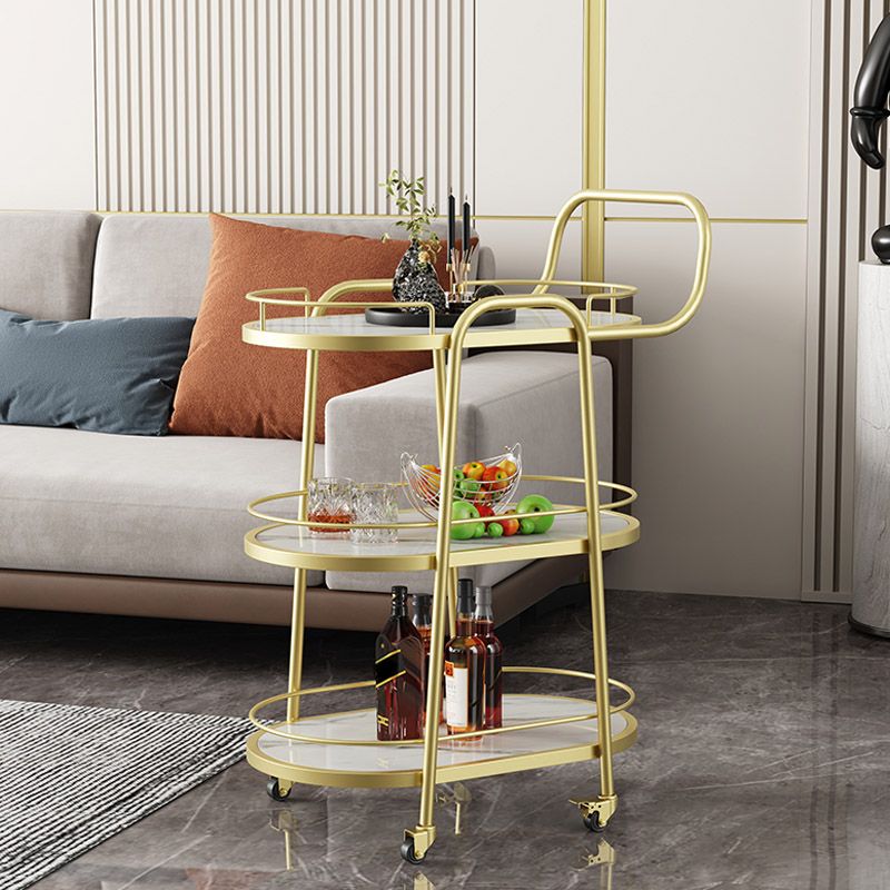 Modern Open Storage Prep Table Oval Dining Room Kitchen Trolley