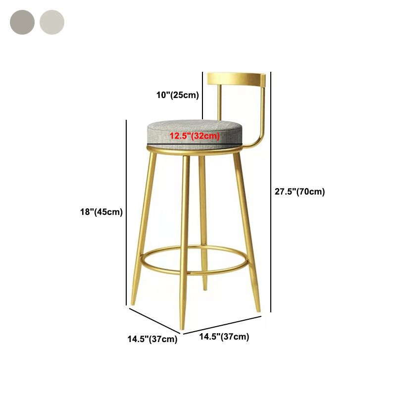 Glam Backrest Armless Counter Stool Iron Cafe Bar Stool with Pedal and Cushion