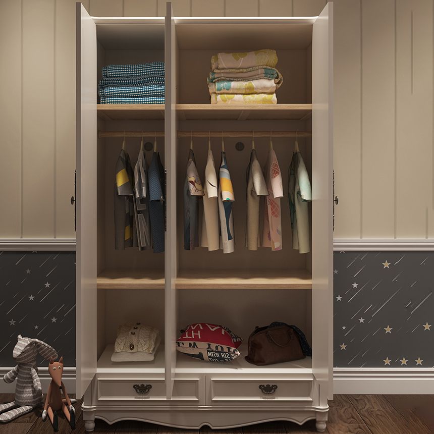 White with Shelves with Garment Rod Manufactured Wood Youth Armoire