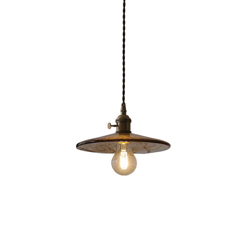 Amber Glass Flared Suspension Lighting Retro Style 1 Head Restaurant Pendant Ceiling Light