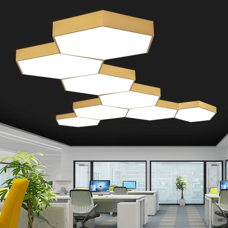 Nordic Hexagon Ceiling Light Metal LED Flush Mount Light in Gold for Office