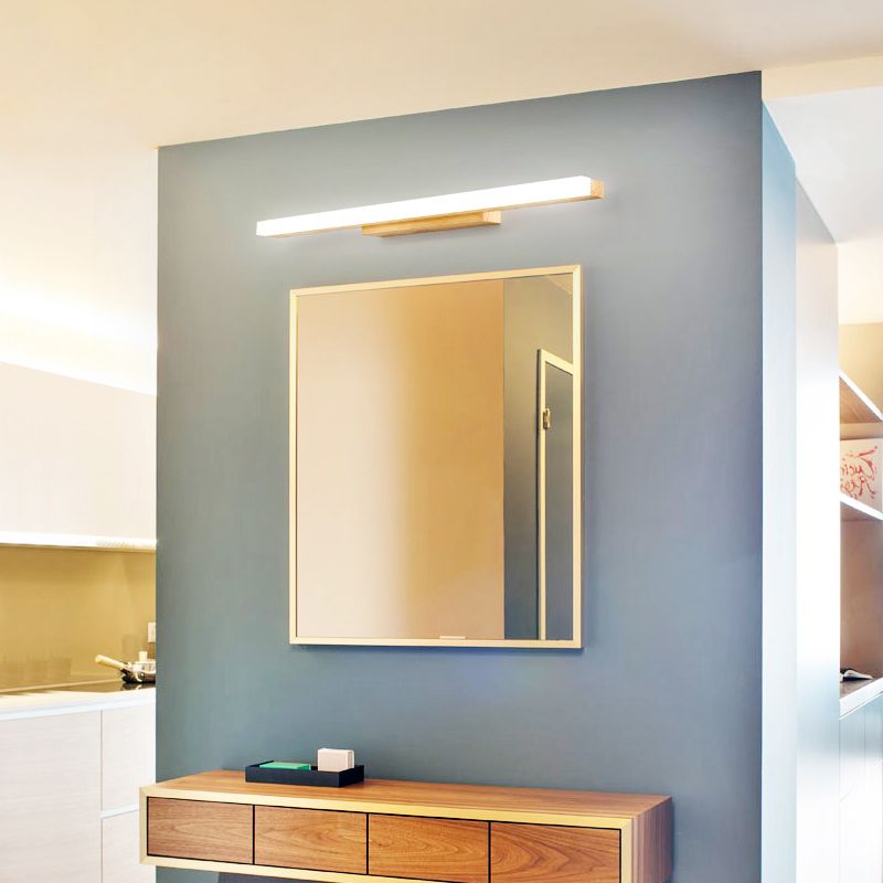Linear Shade Wood Wall Sconce Modern Style 1 Light Mirror Wall Mount Lighting in Brown