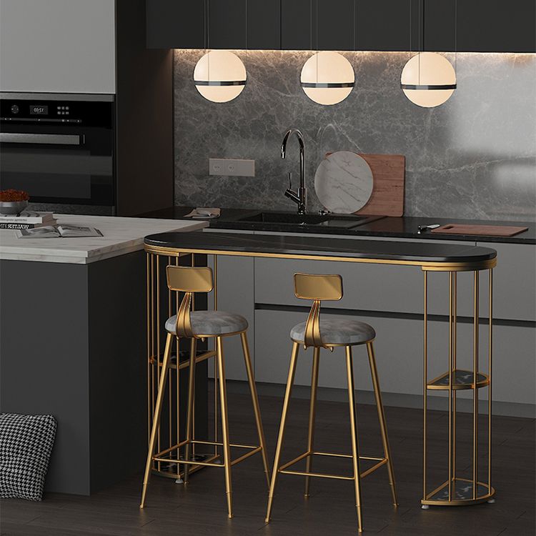 Glam Style Bar Table Stone Oval Bistro Bar Desk with Storage