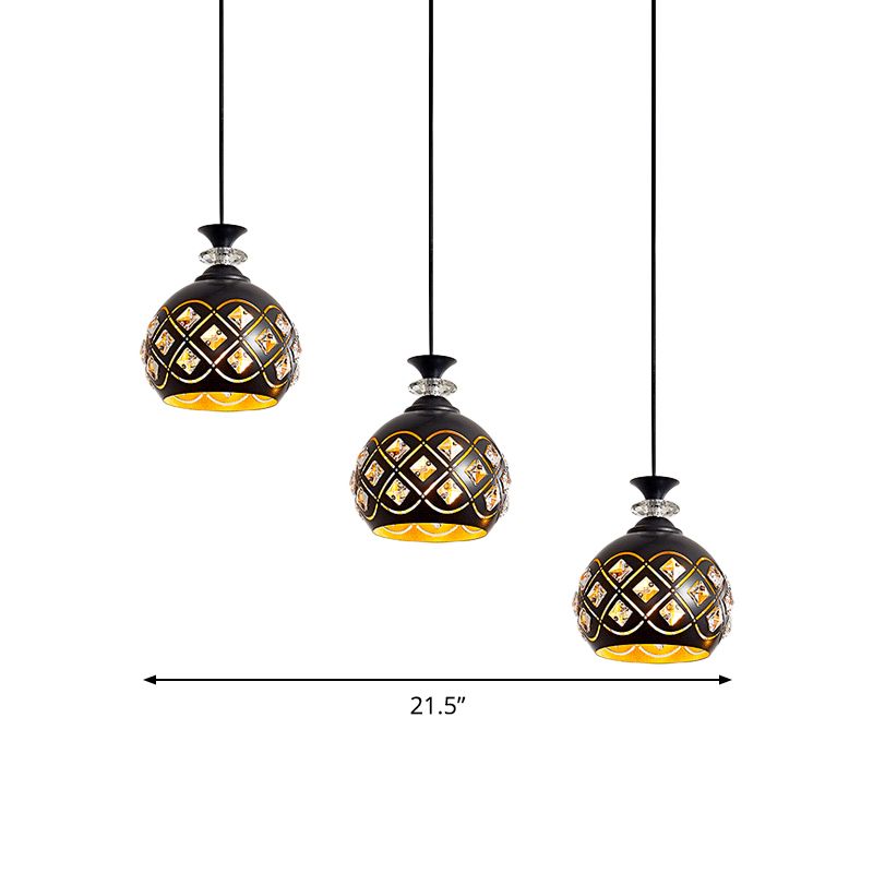 Black Globe/Oval/Waterdrop Pendant Light Modernist 3-Light Metal Multi Ceiling Lamp over Dining Table