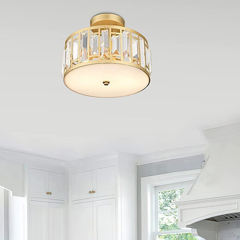Crystal Semi Flush Contemporary 2 - Light Drum Ceiling Semi Flush in Gold