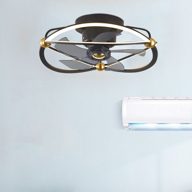 Metal Round Shape Ceiling Fans Light Modern 2-Lights Flush Mount Ceiling Fan Light