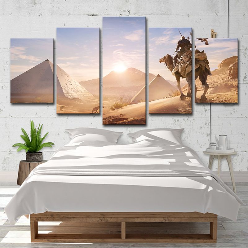 Assassins Creed Desert Scene Canvas Art Kids Multi-Piece Wall Decor in Yellow for Room