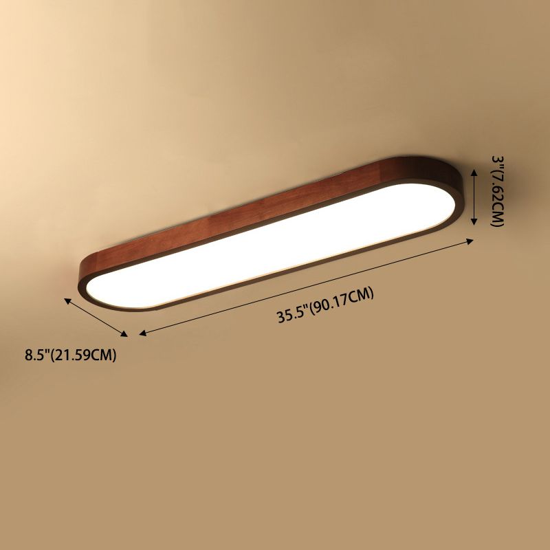 Plafonnier nordique en bois foncé pour salle à manger, luminaire de plafond avec abat-jour oblong en acrylique