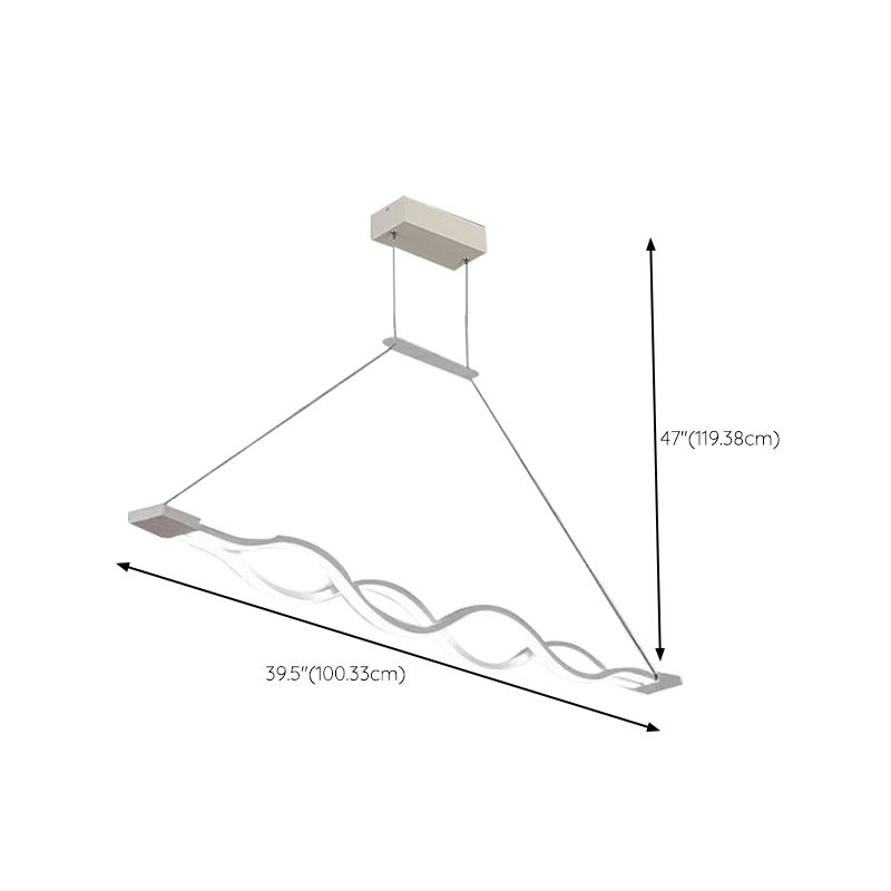 Linear Island Lighting Contemporary Metal Chandelier Light in White