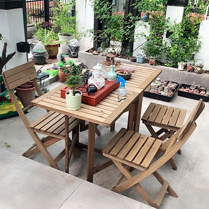 Wood Folding Outdoors Dining Chairs Armless Open Back Side Chair
