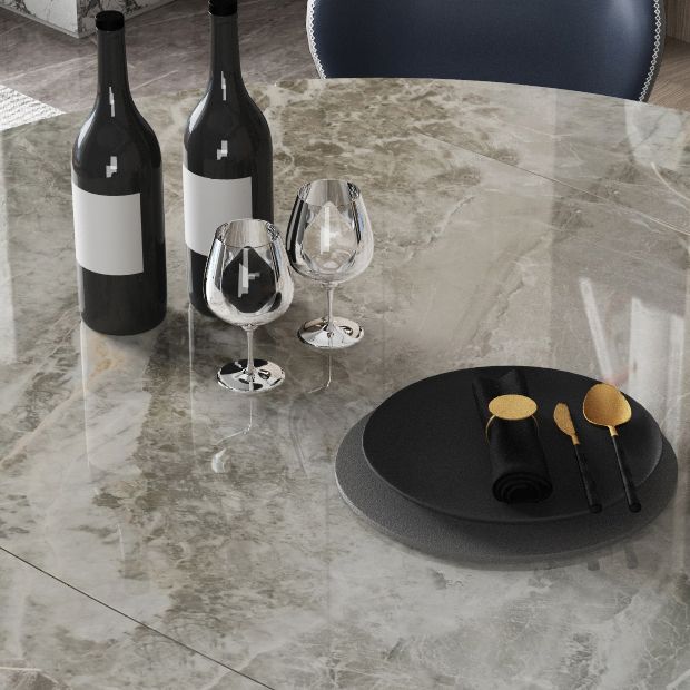Gesinterde stenen bovenaan uitbreidbare ronde tafel in grijs voor restaurant moderne eettafel met 4 poten
