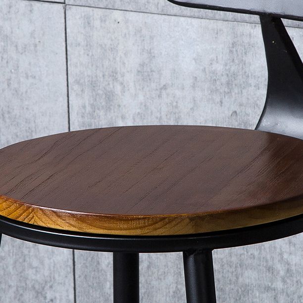 Indoor Industrial Style Wood Top Barstool Metal 4 Legs Bar Stool with Pedal