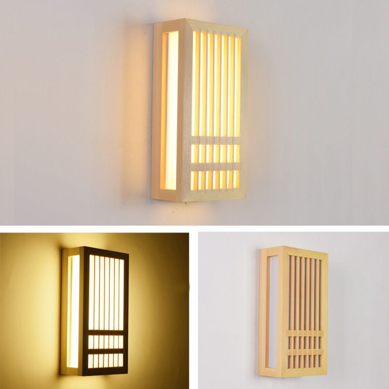 Missie stijl muur gemonteerd licht natuurlijk eiken rechthoekige sconce licht voor woonkamer