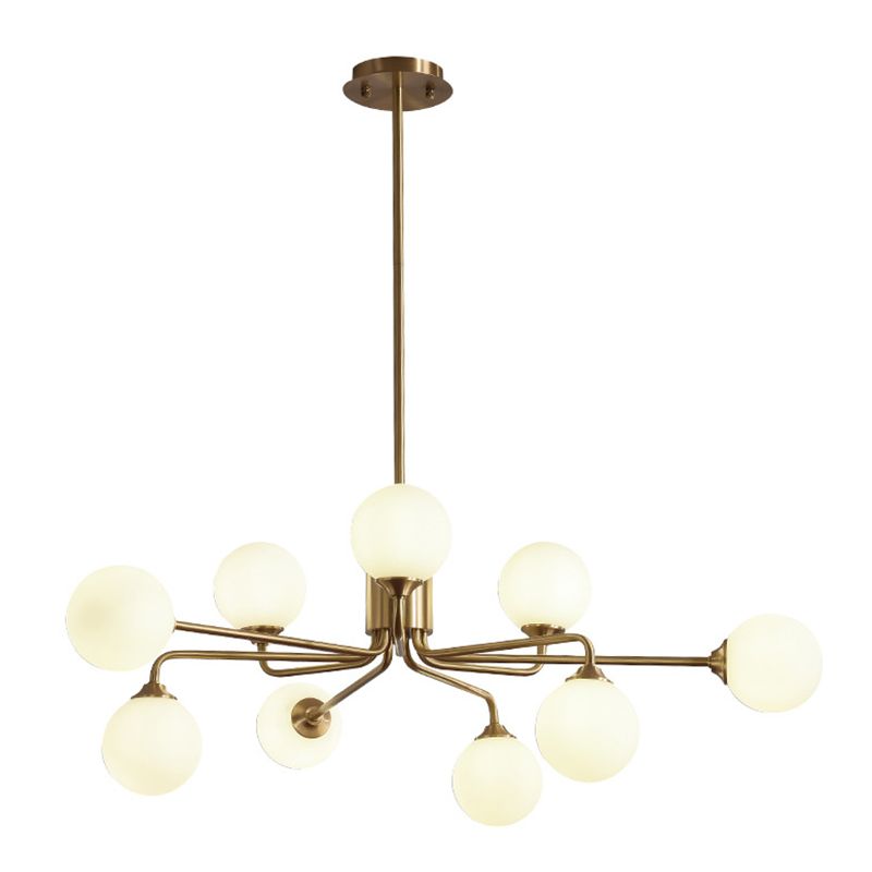 Modos Chandelier Lighting Fixture Simplicity White Glass Brass Finish Ceiling Light for Living Room