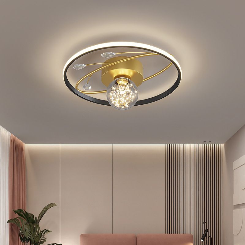 Trendy Modern Circular Plafond Lamp Clear Glass Bedroom LED Flush Mount in Zwart-Goud