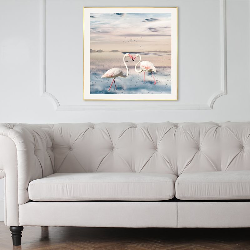 Sea and Flamingo Scenery Painting Tropical Style Canvas Wall Print, Multiple Sizes