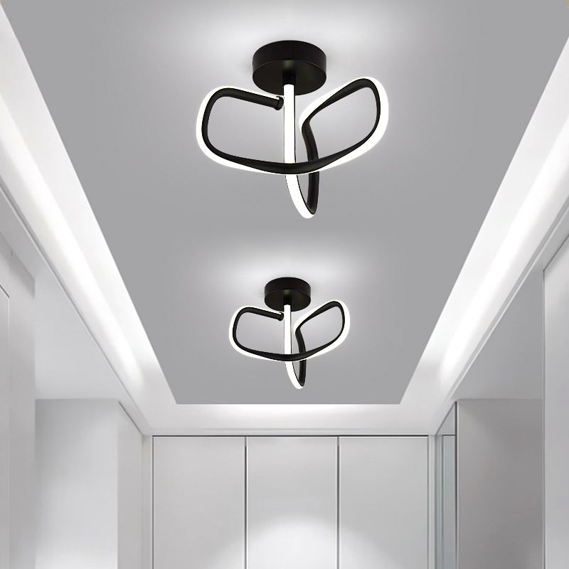 Metal Linear Shape Flush Mount Light Modern Style 2 Lights Flush Ceiling Light in Black