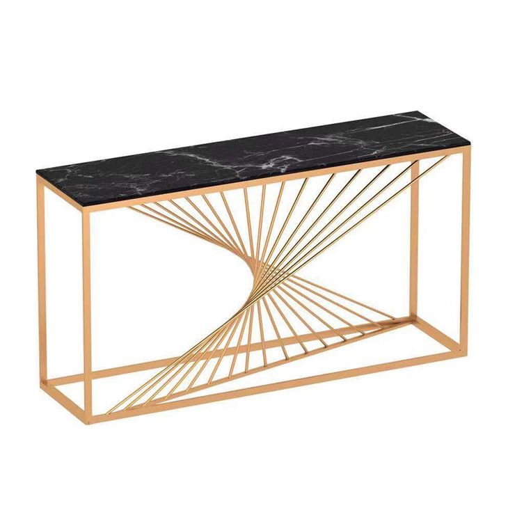 Glam Rectangle Console Table Antique Finish Console Sofa Table in Marble