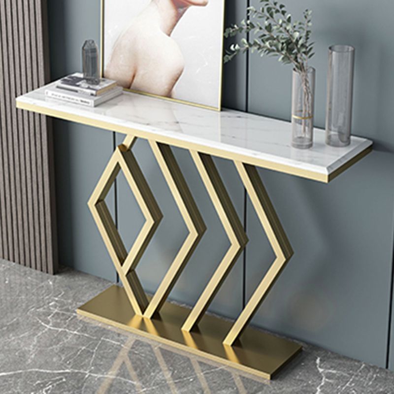 Glam Sofa Console Table Antique Finish Console Accent Table in Marble