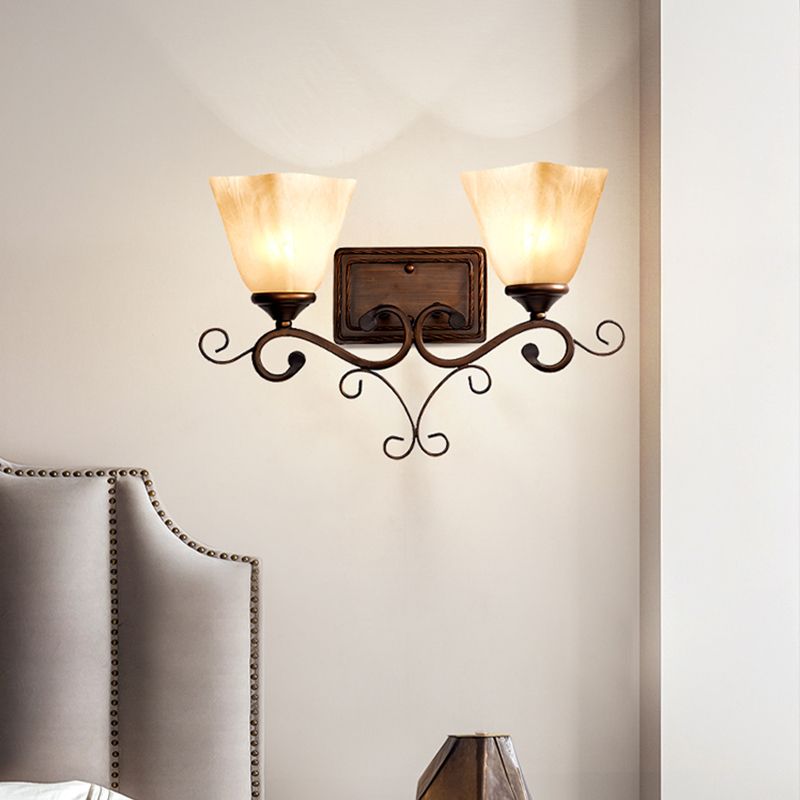 Beige glazen schaduw wandlamp landelijke eetkamer muur sconce met schuifarm in koffie